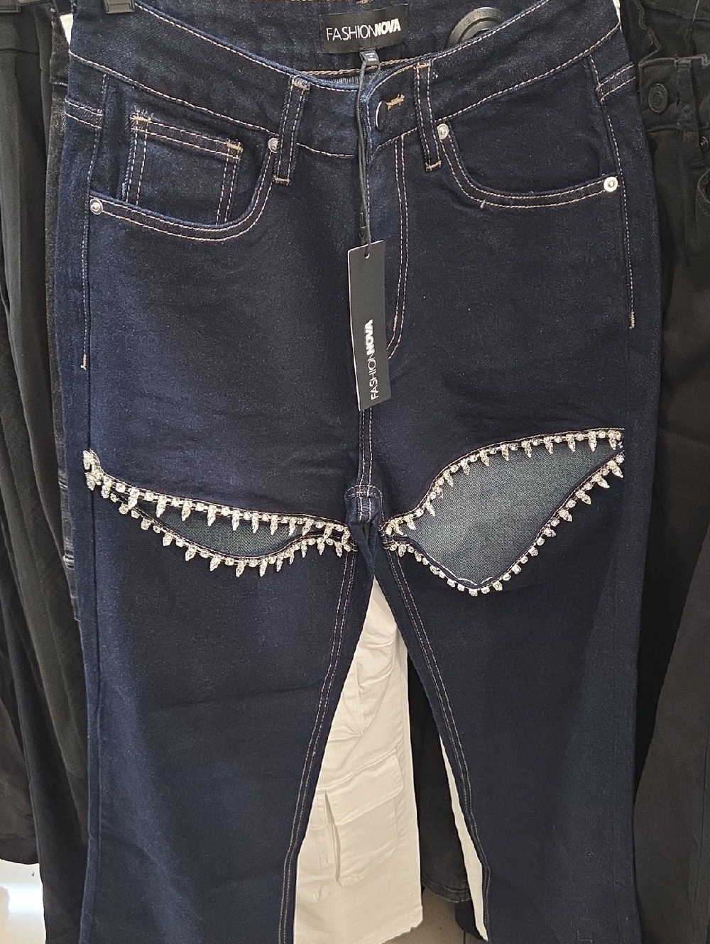 Rhinestone Denim Jeans - Picture 3 of 8